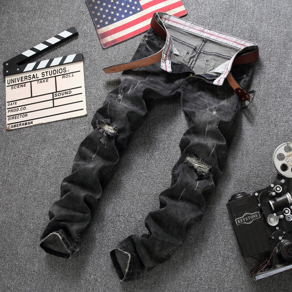 Mens Gray Ripped Jeans