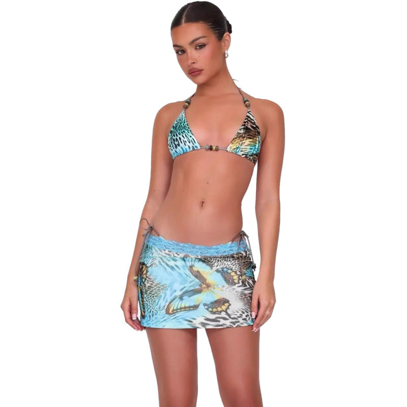 Three-piece Animal Printed Bikini with Cover-up