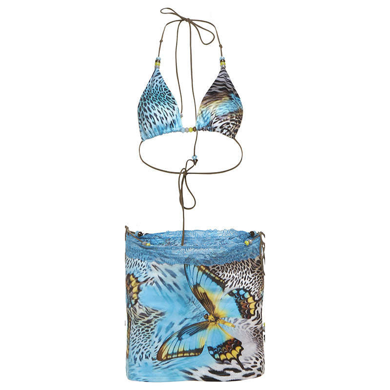 Three-piece Animal Printed Bikini with Cover-up