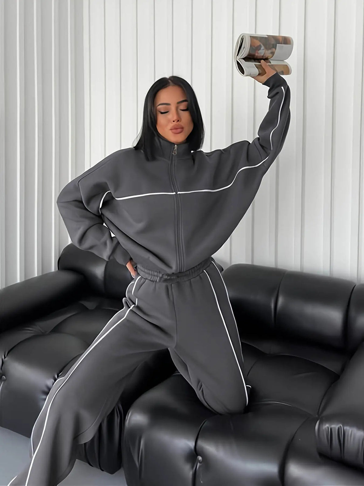 Women's Long-Sleeved Semi-High-Neck Cardigan Hoodie