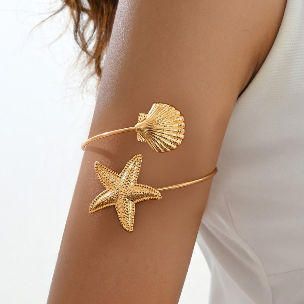Beach-style Starfish Shell Pearl Open Arm Bracelet