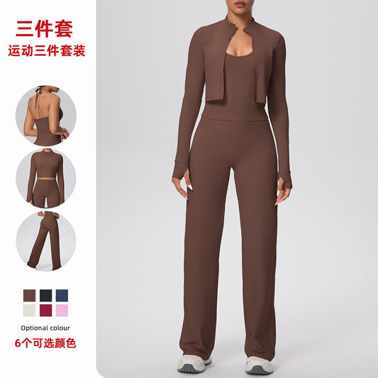Women's Long Three-Piece Fitness Wear Set