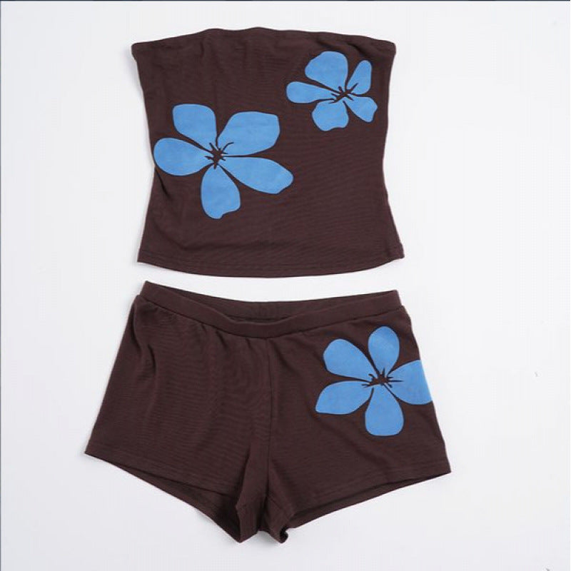 Two-piece Floral Print Strapless Set